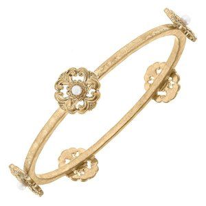 Womens NWT Marguerite Acanthus & Pearl Bangle in Worn Gold, Cavas Style Brand